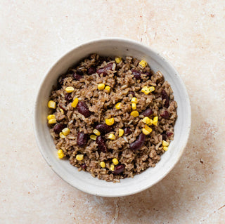 Coconut brown rice with beans and sweet corn